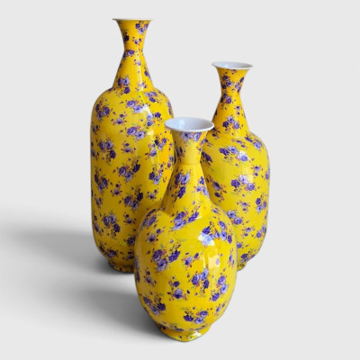 Metal Vases in Yellow Print